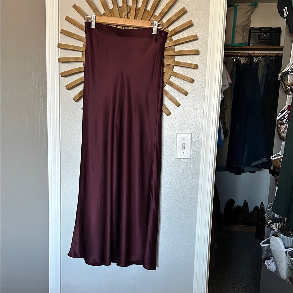 Quince Burgundy Silk Maxi Skirt S - Picture 2 of 6